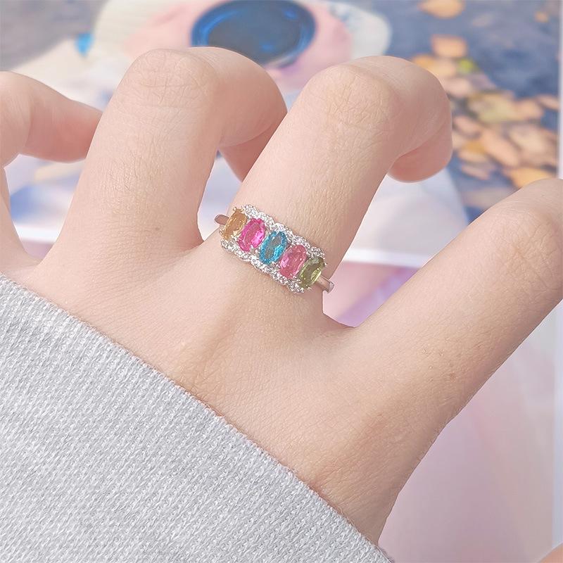 S925 Sterling Silver Natural Tourmaline Color Treasure Ring Women'S Color Gemstone Index Finger Ring Jewelry