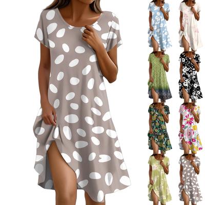 Kurzärmeliges Boho-Kleid für Damen, lässig, lockere Passform, Sommerkleid mit Blumendruck und Taschen