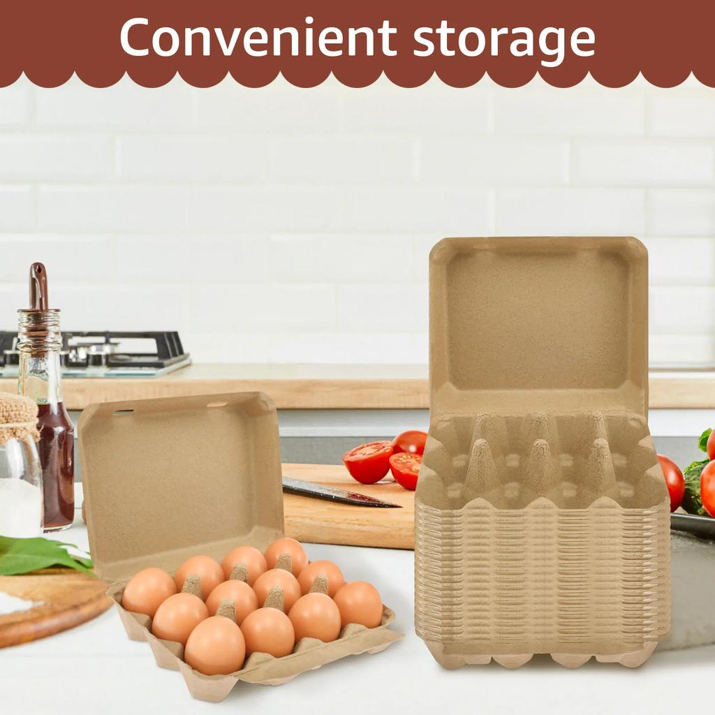 20/30Pcs Egg Boxes Cardboard for 12 Eggs, 1/2 Dozen Pulp Egg Cartons, Recyclable and Biodegradable Egg Trays for Home Kitchen