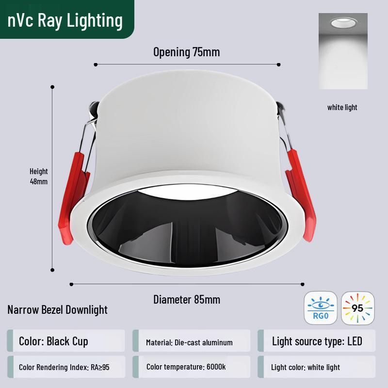 

All-Aluminum Anti-Glare Narrow Bezel Recessed Ceiling Downlight, 7.5 Opening, No Main Light Needed