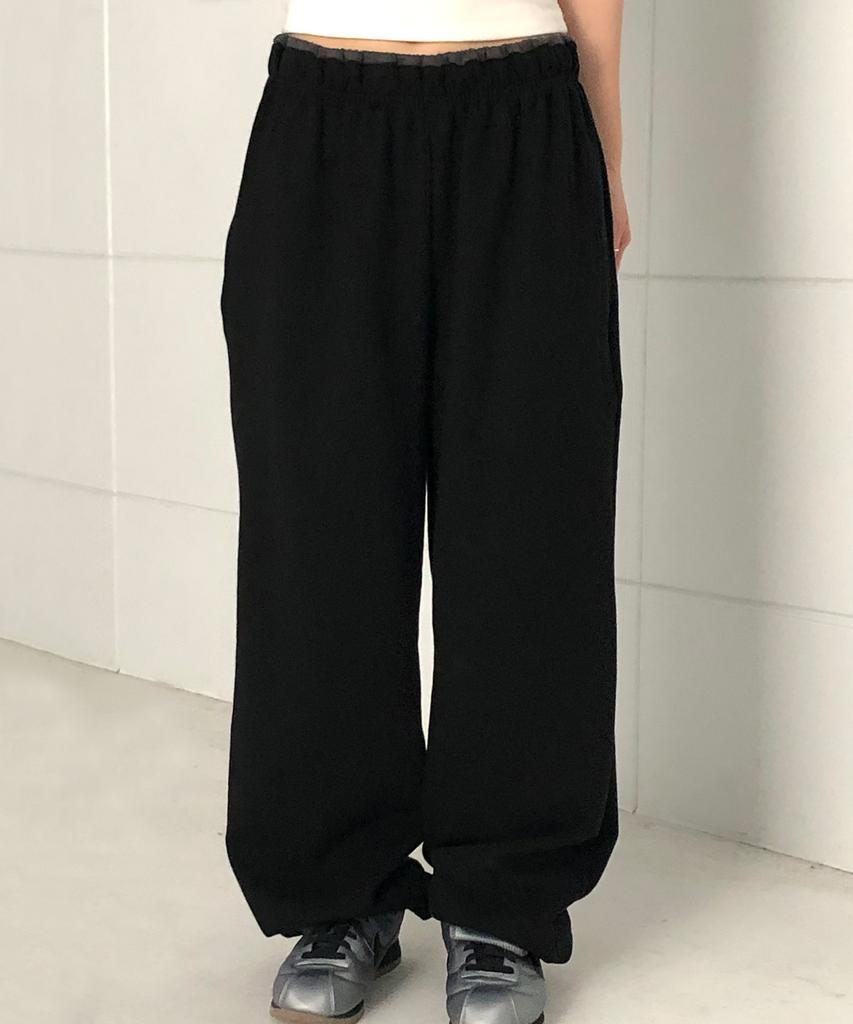 CHICKS Contrast Elastic Waist Wide Sweatpants Black