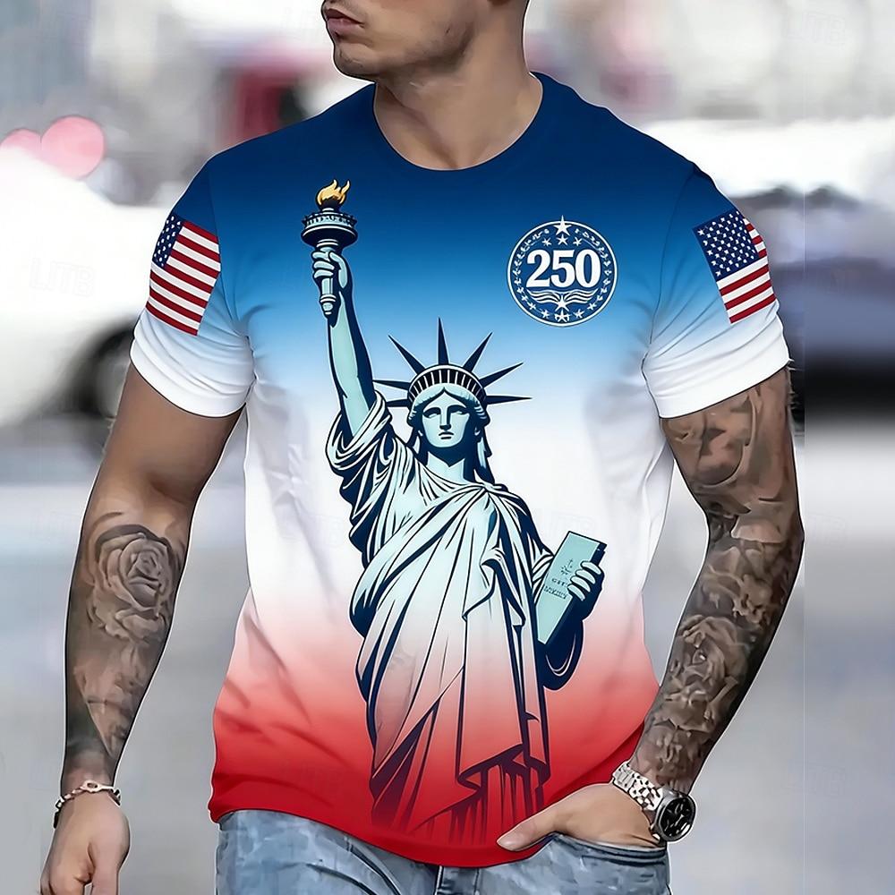 America's 250th Anniversary Men's American US Flag Eagle T Shirt Short Sleeve T shirt 3D Print Crew Neck Shirt Daily Military Daily