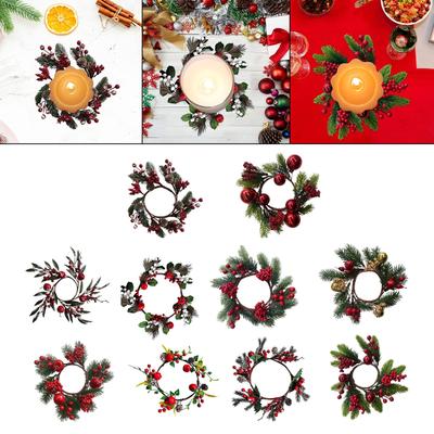 Weihnachtskerzenring Dekoration Feiertag Handgefertigt Bauernhaus Dekor Realistisch mit Rotbeeren-Girlande für Wand Geburtstag Dekoration
