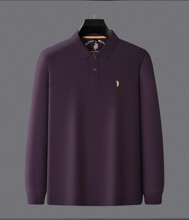 Python Dragon Herren Langarm-Polo aus doppelseitigem Piqué-Baumwollstoff mit gesticktem Umlegekragen