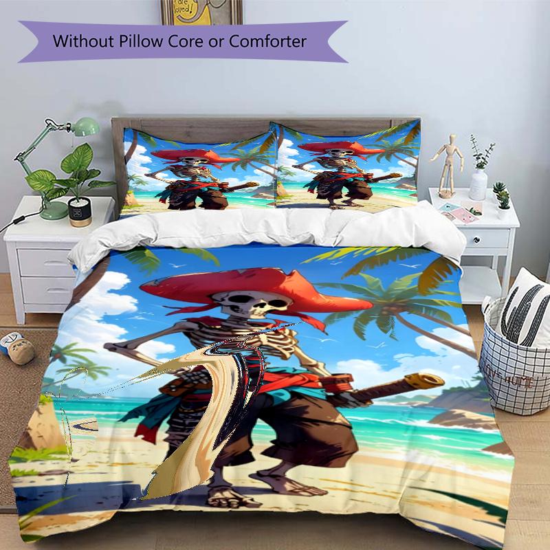 3pcs Duvet Cover Set (1*Duvet Cover + 2*Pillowcase, Without Core), Captain Jack Sparrow Print Bedding Set, Bedroom Decor, All‑Season, Gift