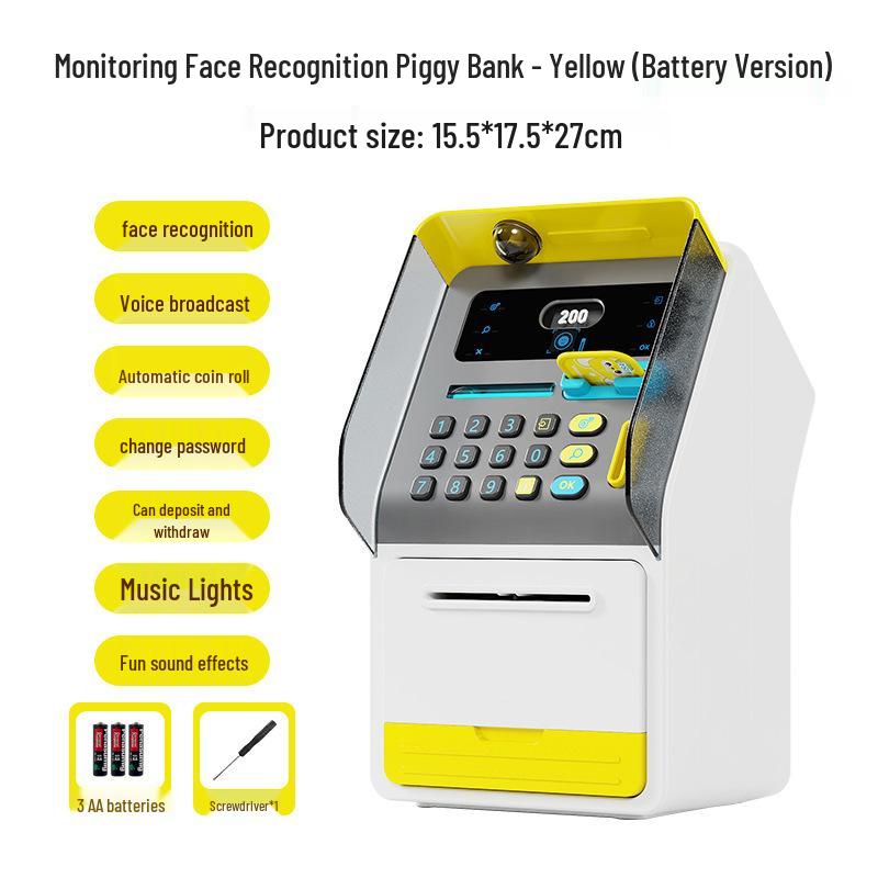 Smart ATM Money Box with Face Recognition and Password, Automatic Coin Loader - Children's Toy Safe