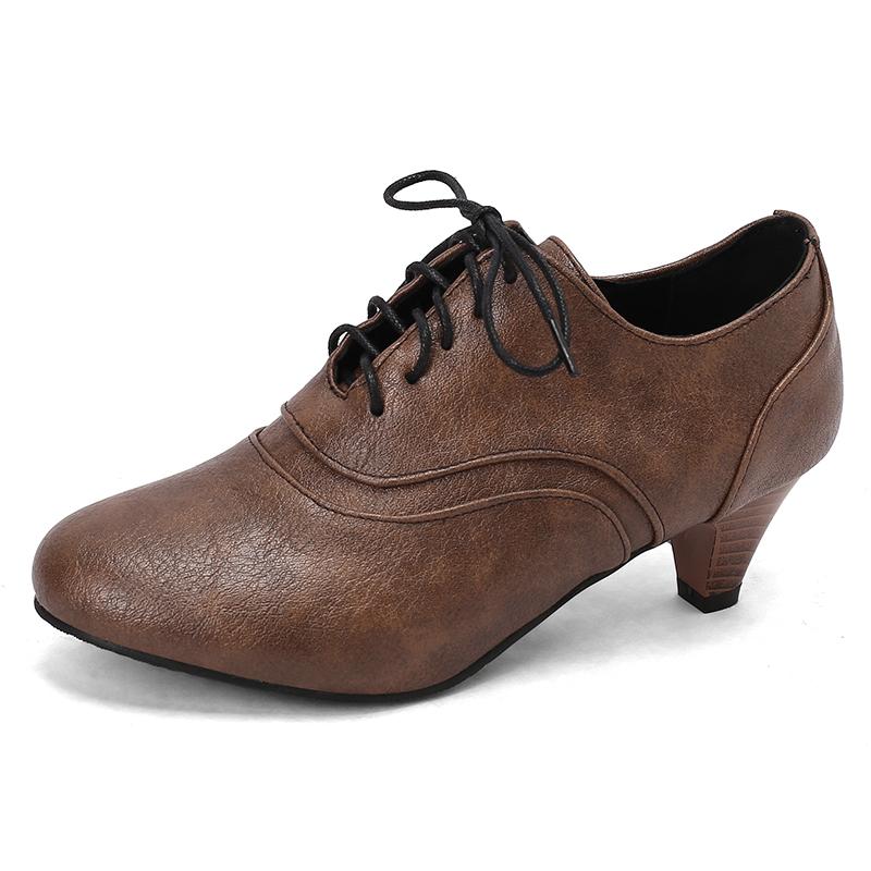 Fashion 2025 Spring Autumn Women Oxford Lace Up Shoes Vintage Round Toe Women Ankle Boots England Style high heels Ladies Chaussure femm