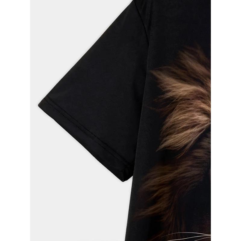 Light Particle Selection Men's 3D Printed Lion Majestic Crew Neck T-Shirt Loose Top Breathable Casual Short Sleeve, Plus Size