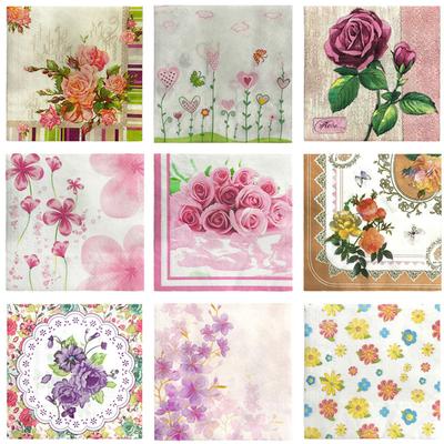20 piezas/paquete de servilletas desechables de papel con flores de colores de 33 x 33 cm para cócteles, cenas, decoración de fiestas de bodas