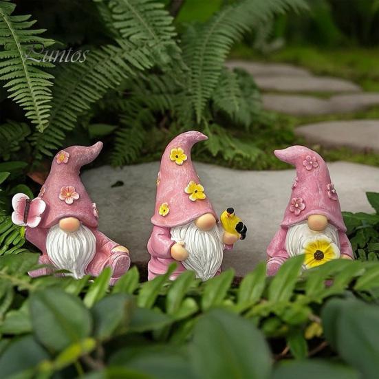 Dekorative Figuren für Balkon Veranda Halloween Wichtel Harzstatue, Frühling Schmetterling Vogel Blumen Gartenstatuen Außen Deko Figur Terrasse,