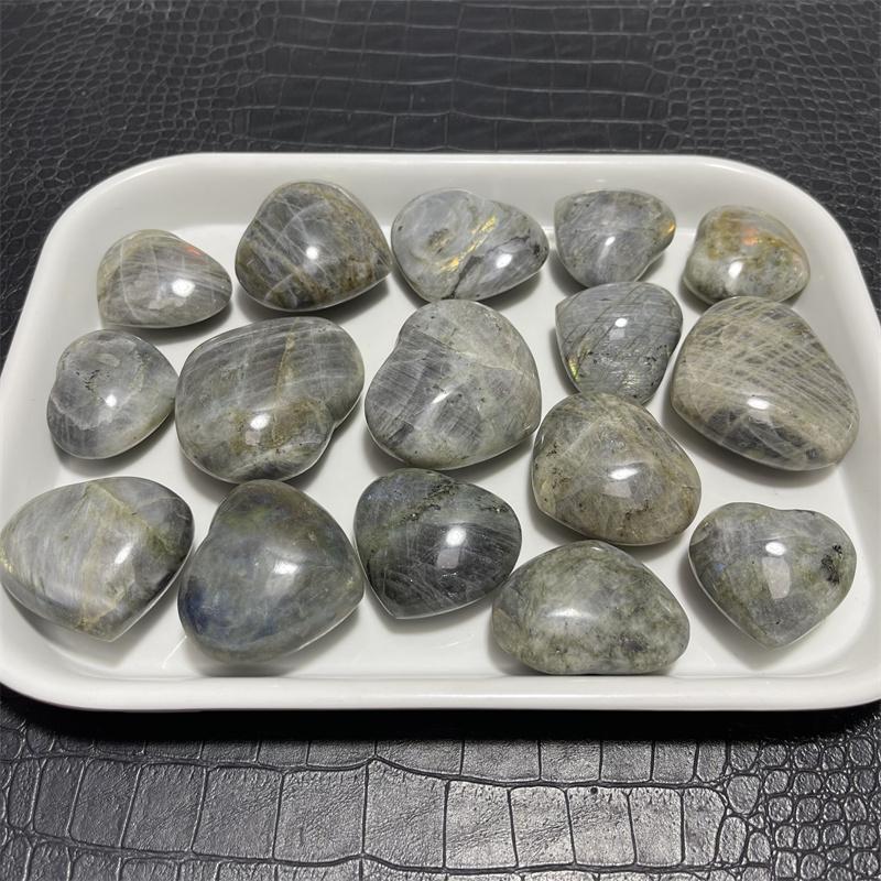 16pcs Natural Labradorite Crystal Heart Decoration Polished Moonstone Healing Rock Quartz Gift Reiki Feng Shui Spiritual Jewelry