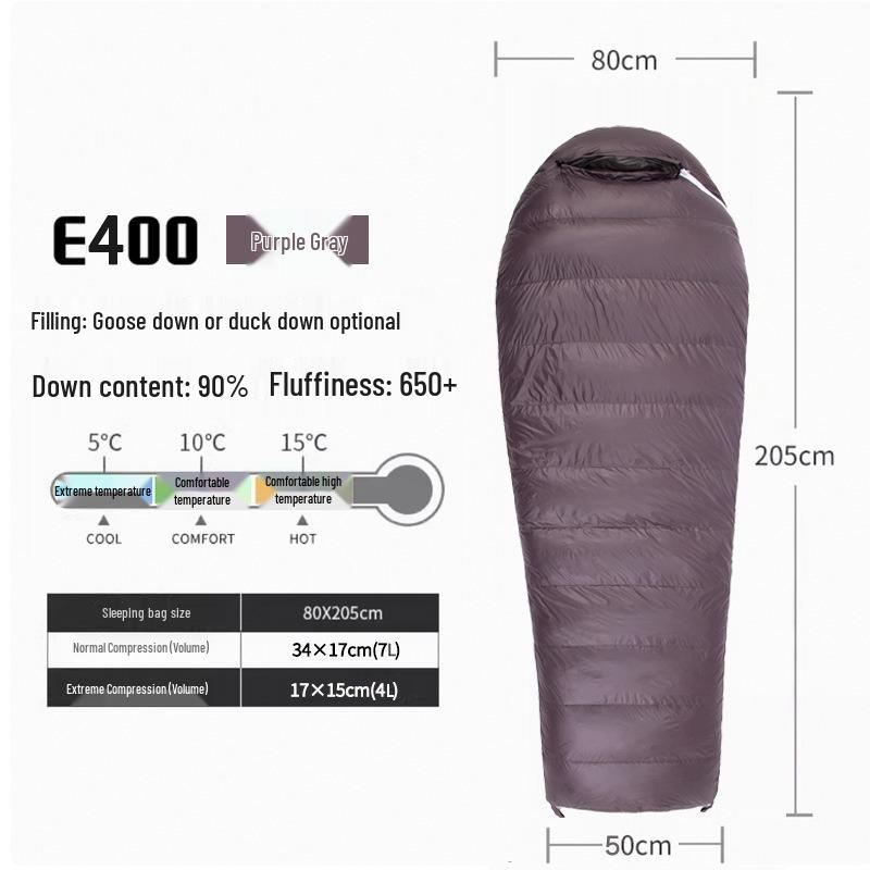 Adult Lightweight Goose Down Sleeping Bag for Camping and Travel 210*80*50