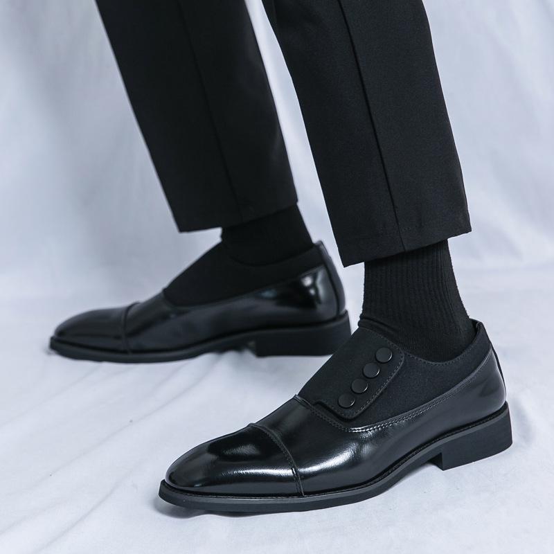Herren Allwetter Spitz zulaufende Britische Leder Patchwork Slip-On Lässige Formelle Schuhe