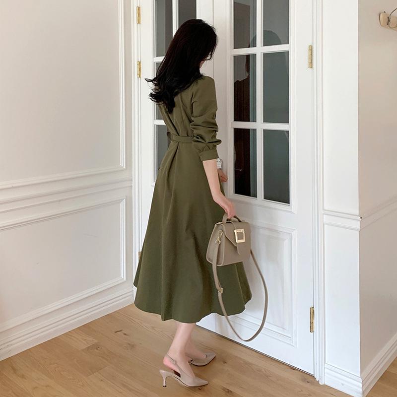 Chic Korean Lace-up Waist Dress for Autumn/Winter: French Style, Mature Look