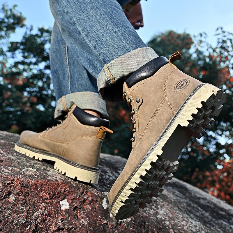 Fashion High Top Fashion Motorcycle Leather Shoes Outdoor Leisure Comfortable Boots Male Lace-Up Botas New Autumn Men Shoes Boots