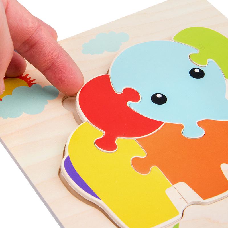 Baby Cartoon Wooden Puzzle Animal Car Cognition 3D Jigsaw Wooden Toys For Kids Intelligence Early Learning Educational Toy
