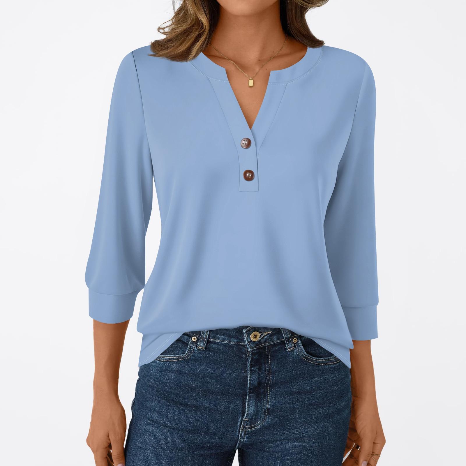 

Women s Fashion Casual 3/4 Sleeve T-Shirt V-Neck Button Top XXL