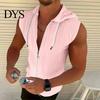 Bequemes Herren Freizeit T-Shirt Mit Kapuze Reißverschluss Jacquard Ärmelloser Hoodie Stylisches Hemd mit Reißverschluss Vorne Texturiertes Sommer Tanktop für Fitnessstudio Straße