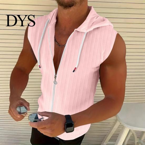 Bequemes Herren Freizeit T-Shirt Mit Kapuze Reißverschluss Jacquard Ärmelloser Hoodie Stylisches Hemd mit Reißverschluss Vorne Texturiertes Sommer Tanktop für Fitnessstudio Straße