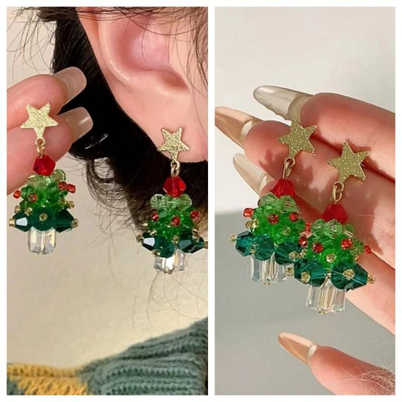 Mori Style Green Crystal Christmas Tree Necklace & Earrings: Chic, Fresh & Sweet Girly Jewelry