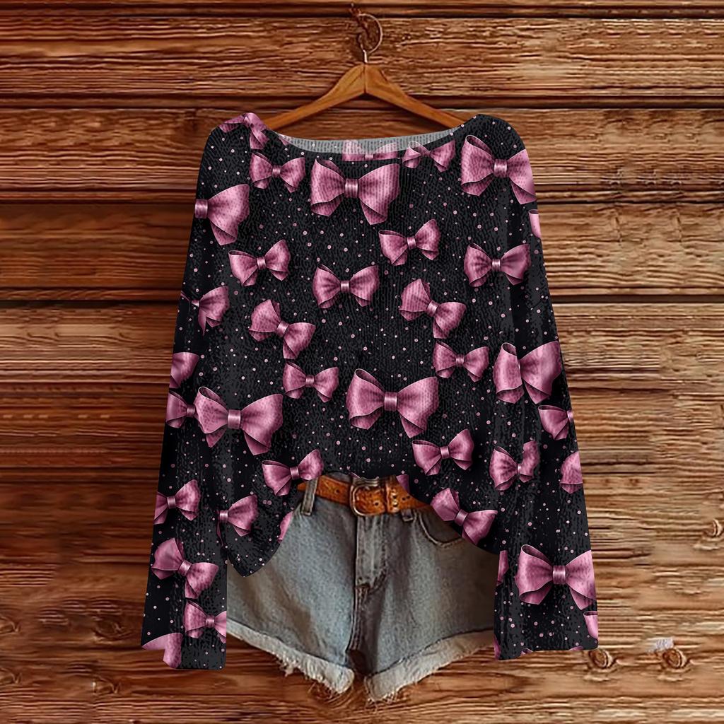Womens  Fall Sweaters Long Sleeve Print Tops Pullover Sweaters Loose Dressy Casual Basic Clothes