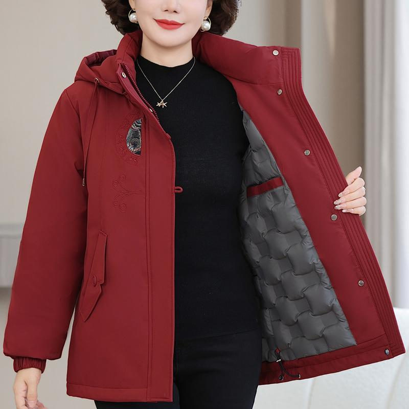 Plus Size XL-6XL Middle Age Women's Short Down Jackets Winter Parkas Hooded Embroidery Elegant Loose Thick Warm Down Coats Woman Outerwears