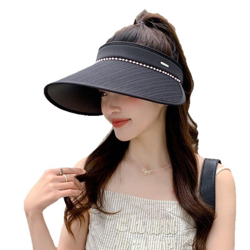 Hat Women's Summer Empty Top Sunscreen Hat Premium Sense Pearl Sun Hat Anti-UV Breathable Face Hat Tide