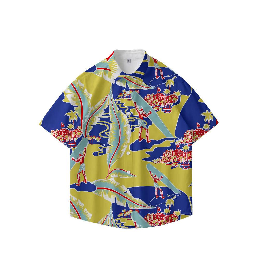 Summer 3D Printed Short Sleeve Flower Shirt Men'S Vintage Hawaiian Beach Casual Loose Men'S Large Size Shirt