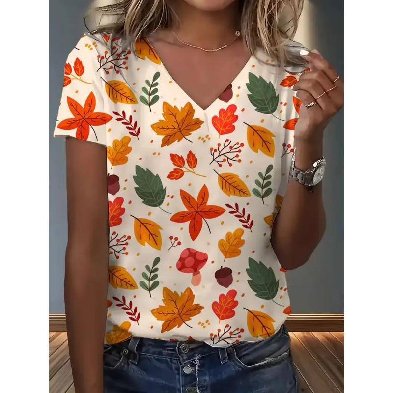 Casual breathable V-neck short-sleeved T-shirt S