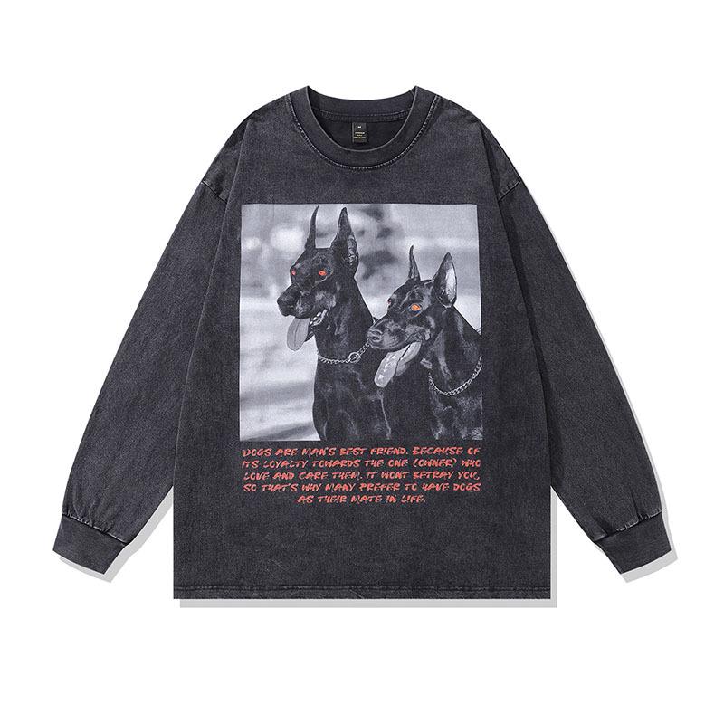 TKPA Doberman Vintage Crew Neck Unisex T-Shirt – Washed, Retro High Street Style, Loose Fit, Short Sleeve Streetwear