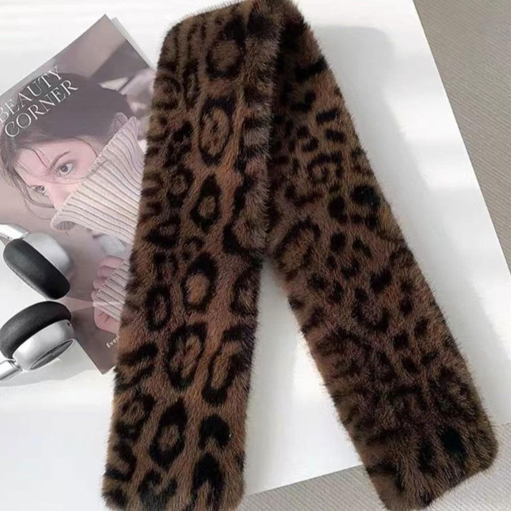 Lightweight Faux Rabbit Fur Scarf Thicken Faux Collar Chic Leopard Print Neckerchief  Ladies