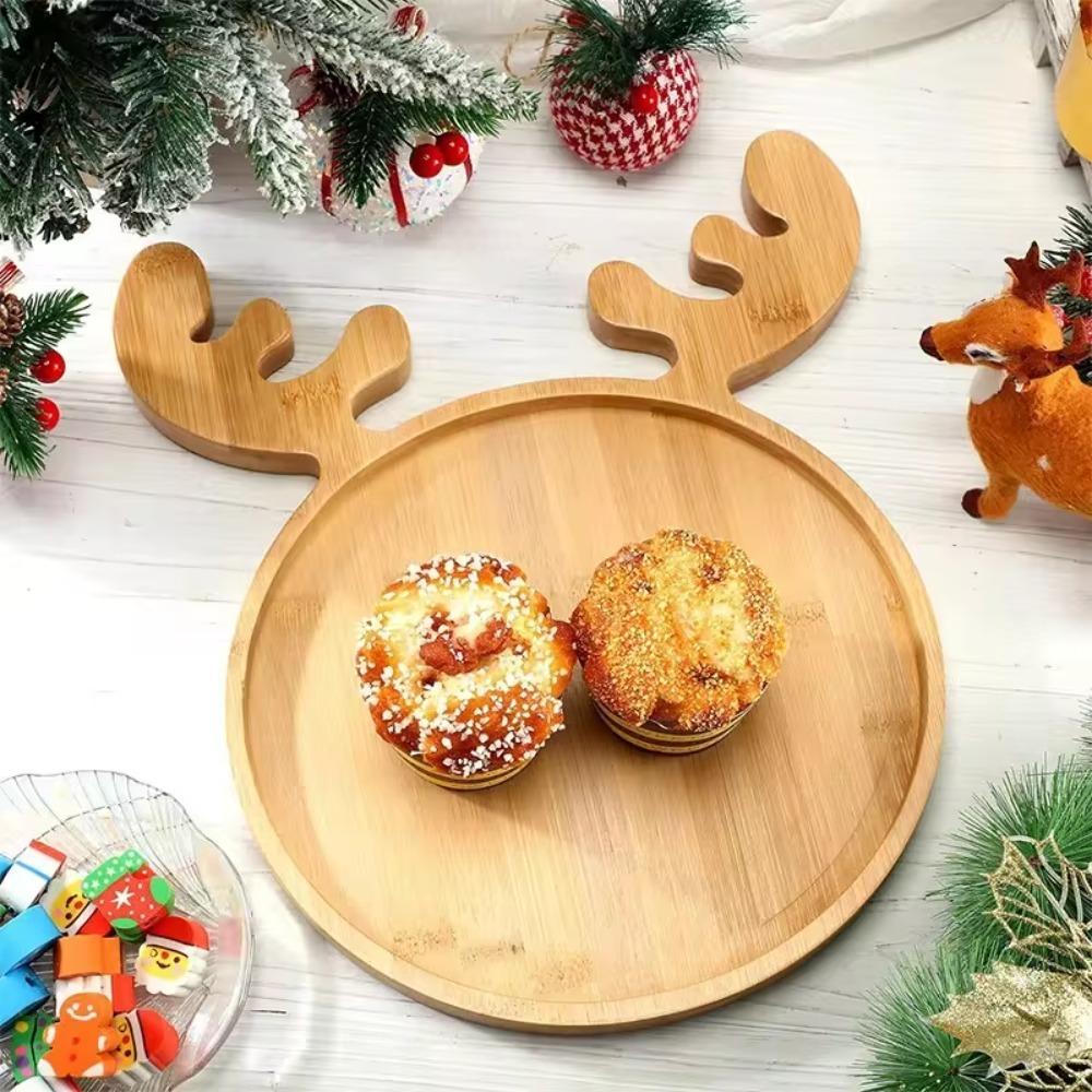 Wooden Elk Snacks Plate Cartoon Pattern Appetizer Tray Christmas Tree Serving Tray  Living Room