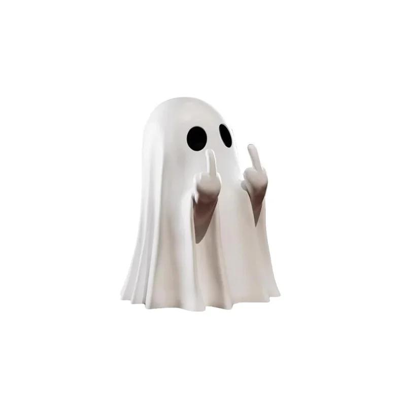 Multi-Functional Luminous Middle Finger Ghost Statue for Halloween Home Car Decor Table Shelf Ornaments