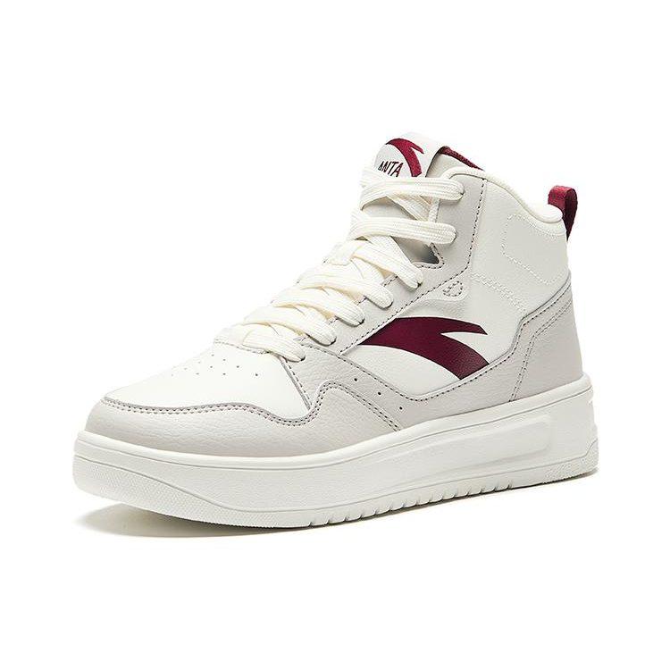 Anta Easy Abrasion Resistant Lightweight Breathable Height Increasing High top Skateboard Shoes Women's White Red 922448002Q-5