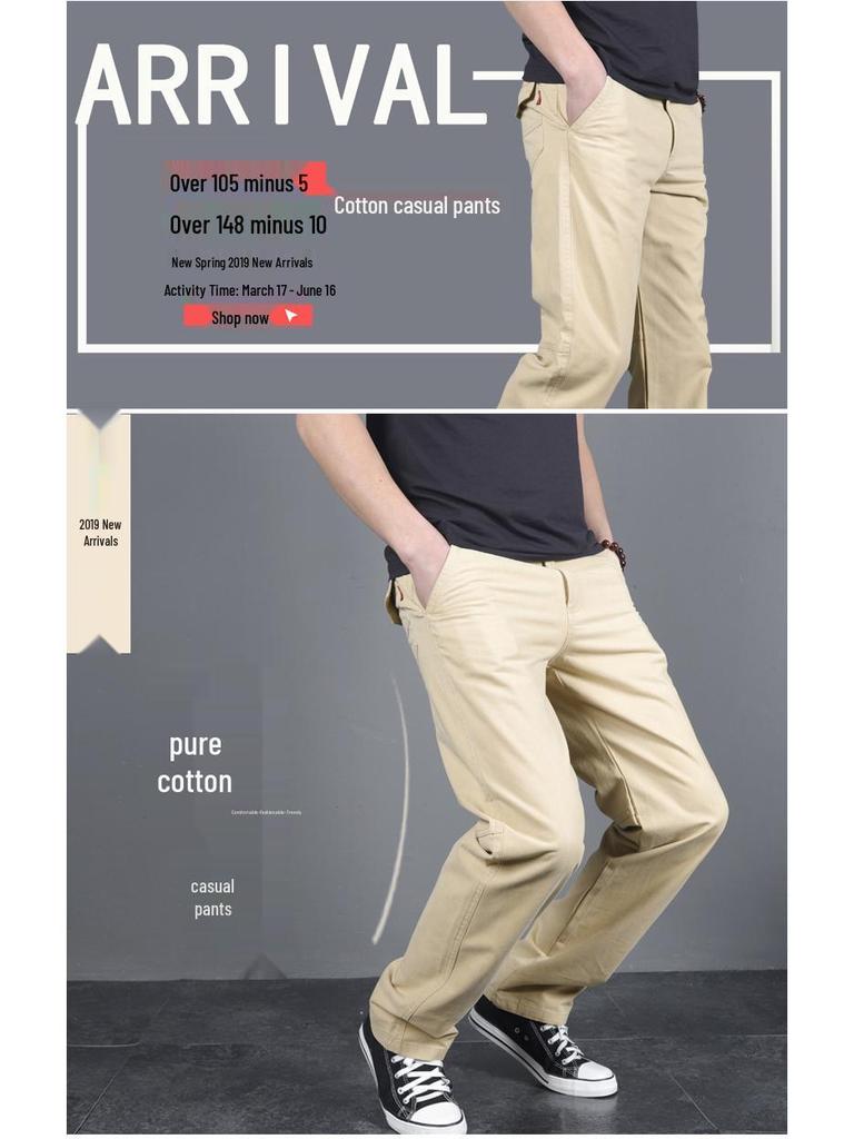 Men's Plus Size Pure Cotton Casual Pants - Spring/Autumn Trendy Workwear 2024