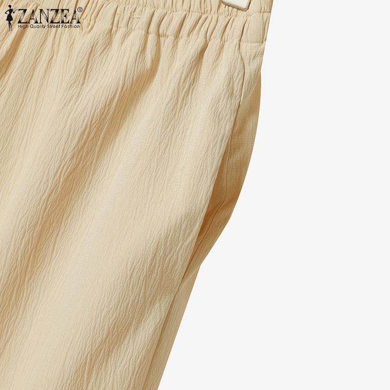 ZANZEA Damen Langarm Schnürbluse und Hose Lässige zweiteilige Anzugsets