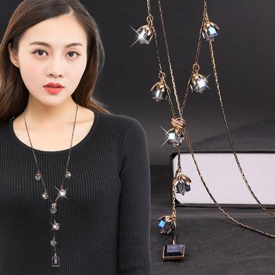 New Geometric Crystal Pendants Long Necklace For Women  New All Match Bijoux Fashion Jewelry