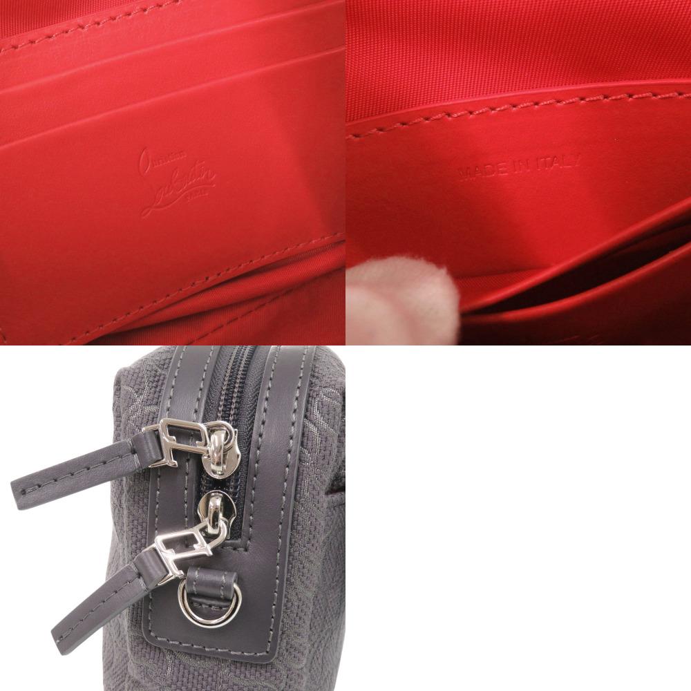 Used AUTHENTIC Christian Louboutin ZIP N FLAP Shoulder Bag gray Canvas/Leather