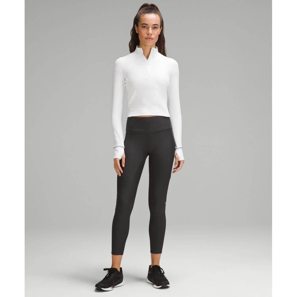 Lululemon It S Rulu Ribbed Cropped Half Zip whIte