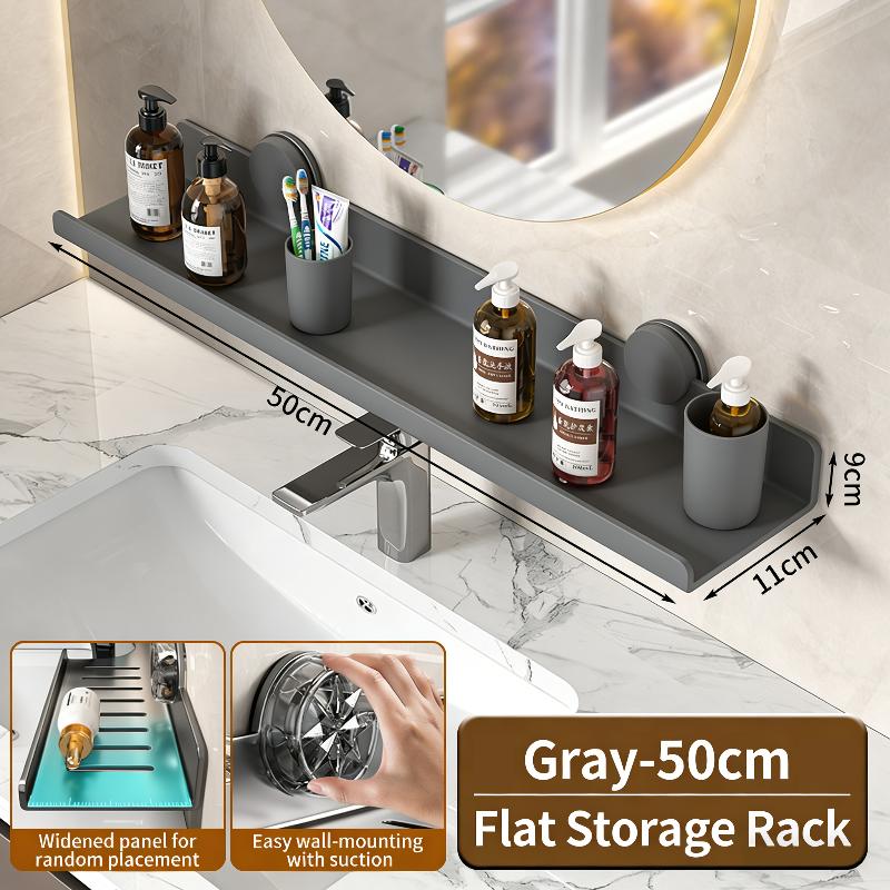 Suction Cup Mirror Front Bathroom Shelf No Drill Wall Mounted Organizer For Faucet Washbasin Vanity Waterproof Toilet Storage