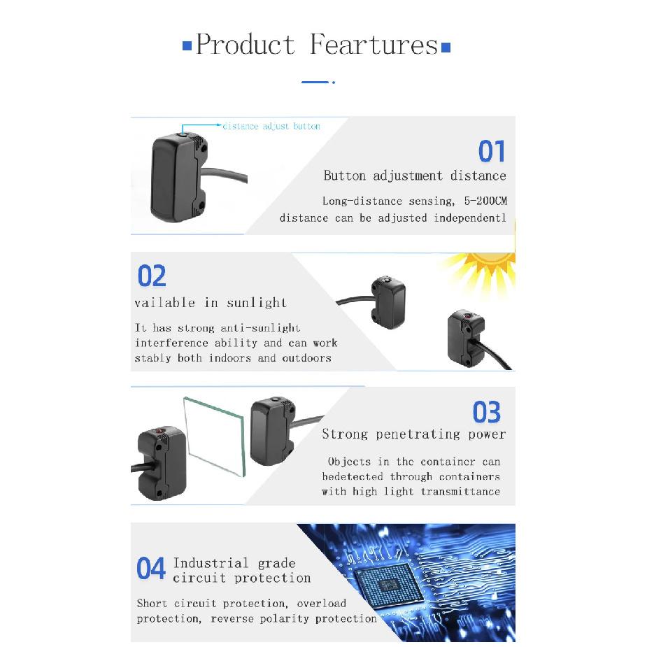 XKC-KP200A DC5-24V Photoelectric Through Beam Infrared Motion Sensor