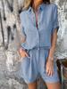 Summer New Cotton Linen Short Sleeve Shorts Set for Women