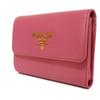 Used 11569 Saffiano Compact Wallet 1MH025 QWA F0505 7942 Pink Trifold Unused Logo Metal Peony Women's from Japan