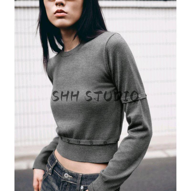 Autumn New Women clothes American British Style Button Decoration Detachable round Neck Long sleeve Knit 3920776