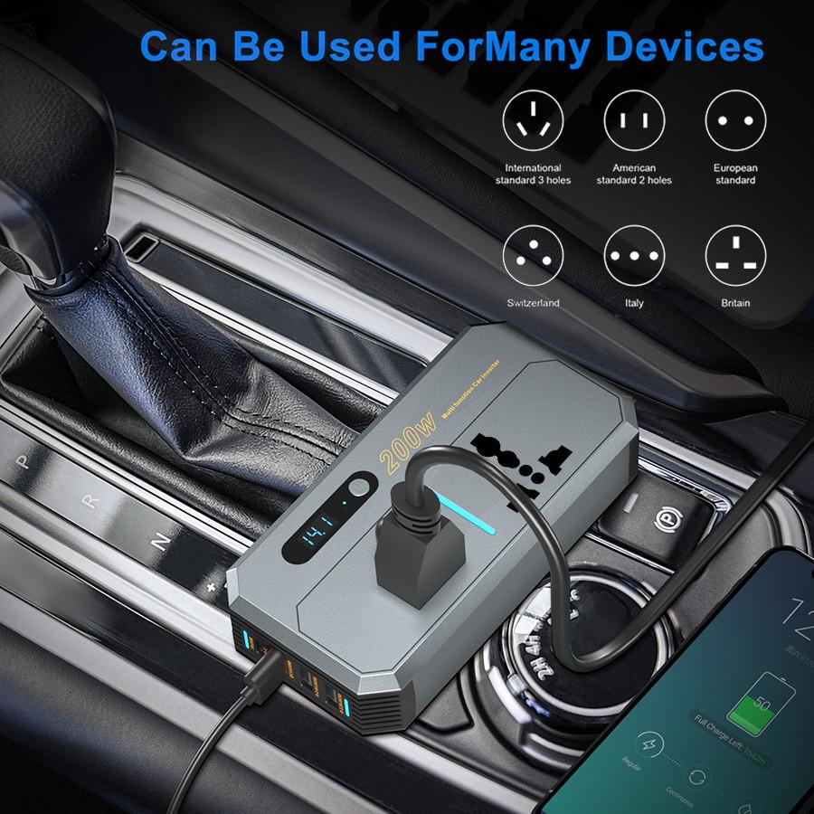 200W Portable Car Inverter DC 12V/24V to AC 220V Power Inverters Dual USB Ports Car Charger Adapter