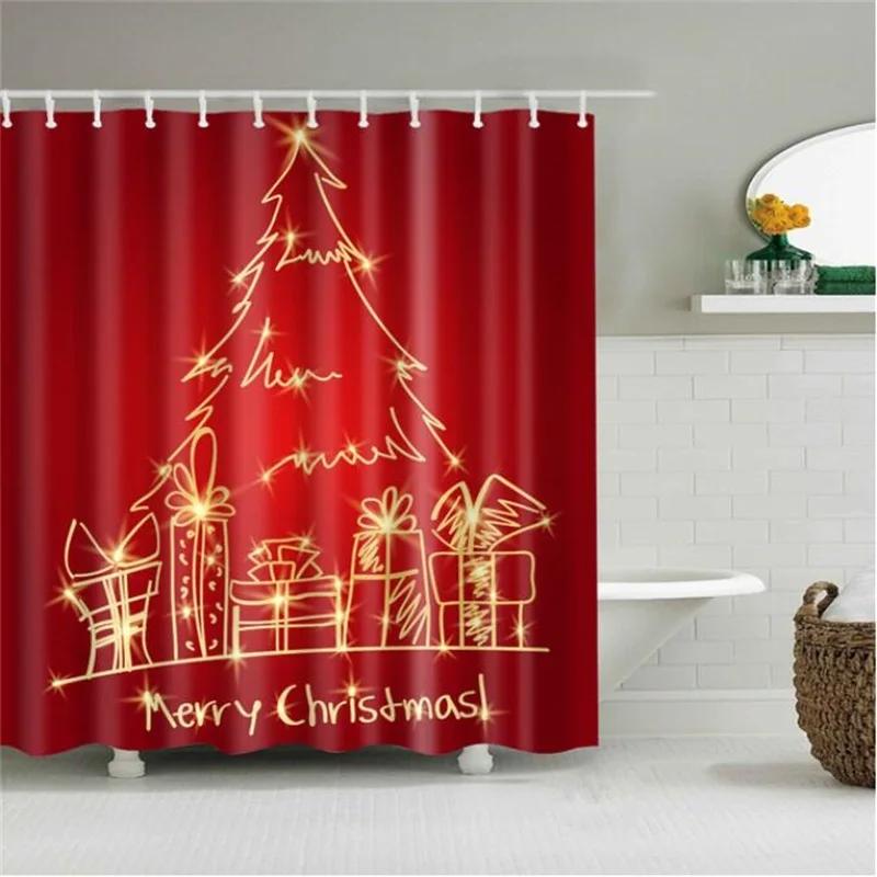 Merry Christmas Shower Curtain Christmas Home Decor Snowman Santa Claus Bathroom Curtain Polyester Fabric Bath Screen with Hooks