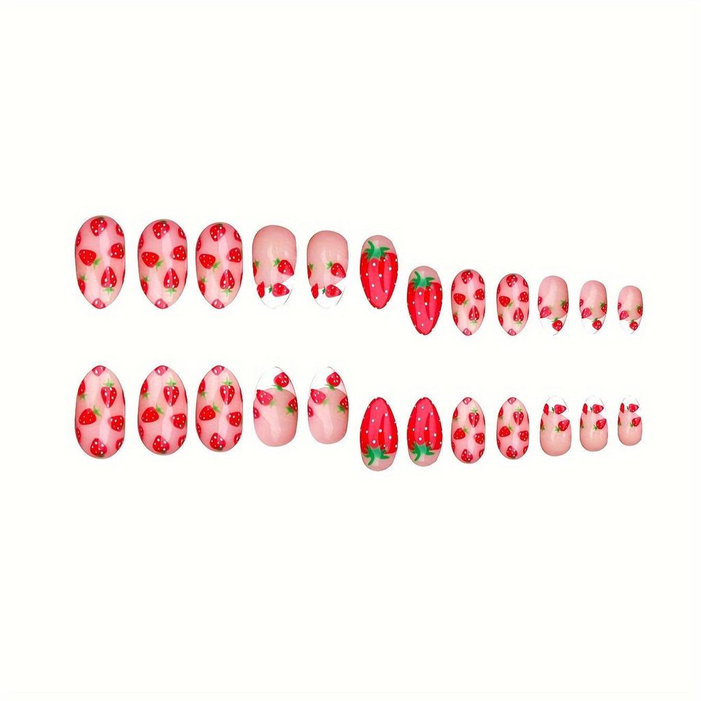 Sweet Strawberry Flower Press-On Nails - Cute, Childlike Summer Nail Art