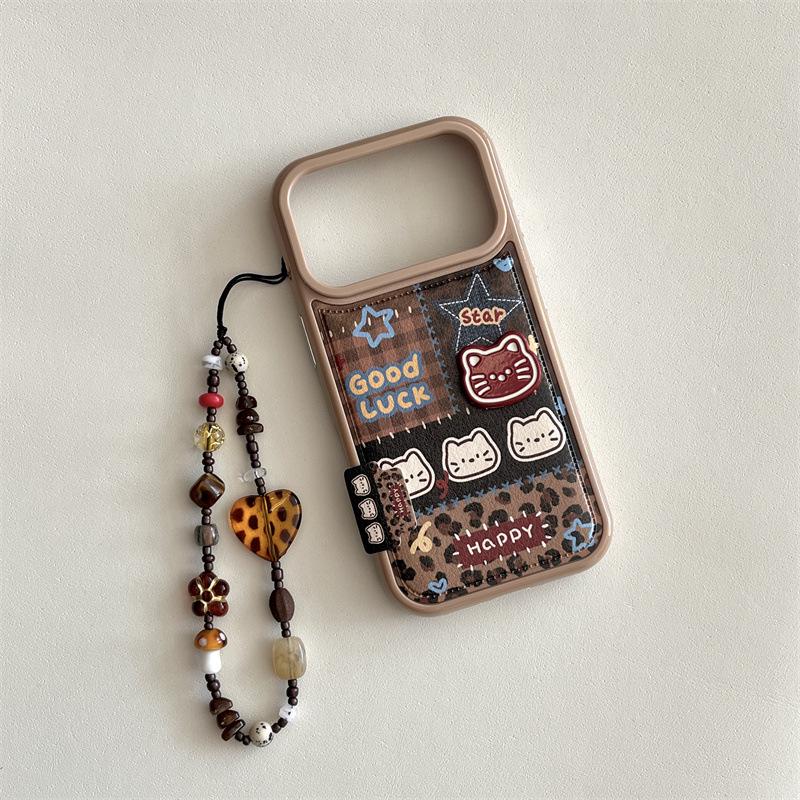 Braune Karo-Stern-Kätzchen-Handyhülle im japanischen & koreanischen Stil - Passend für iPhone17, 16ProMax/15/14