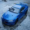 JDM 1:24 Nissan GTR R34 Supercar Alloy Metal Diecast Model Car Sound and Light Pull Back Children's Toy Car Collectible Birthday