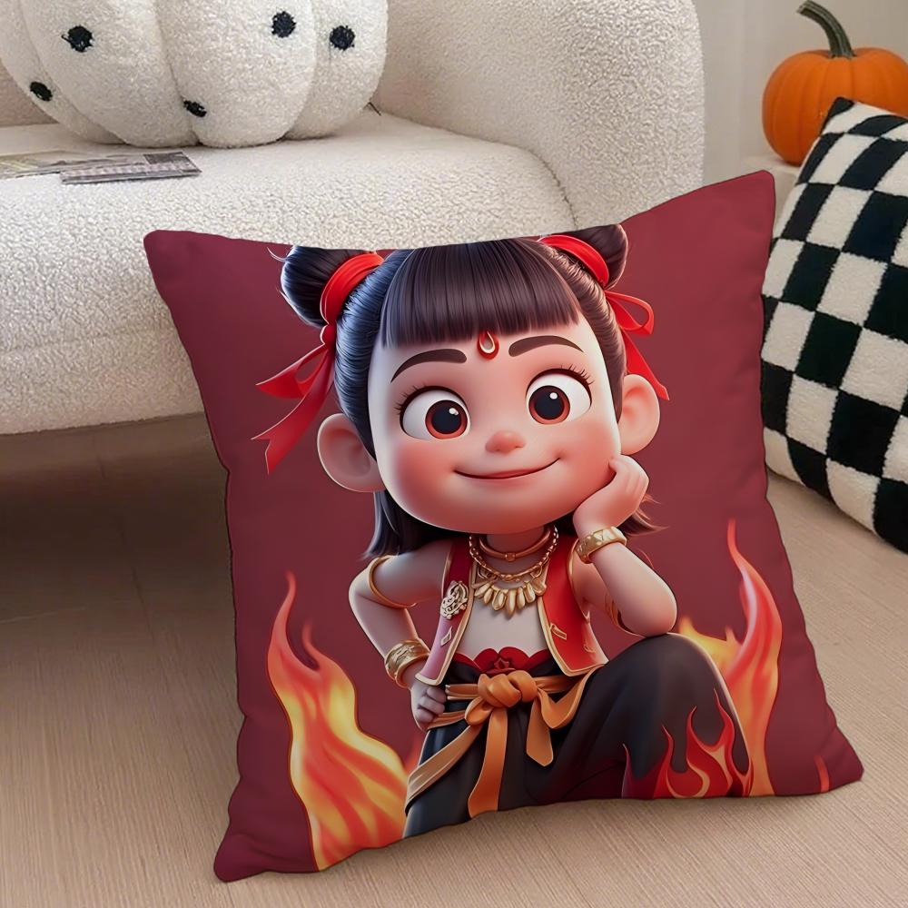 Chinese Style NNe Zha Cushion Cover Throw Pillow Cover Hidden Button Durable Polyester Chair Cushion